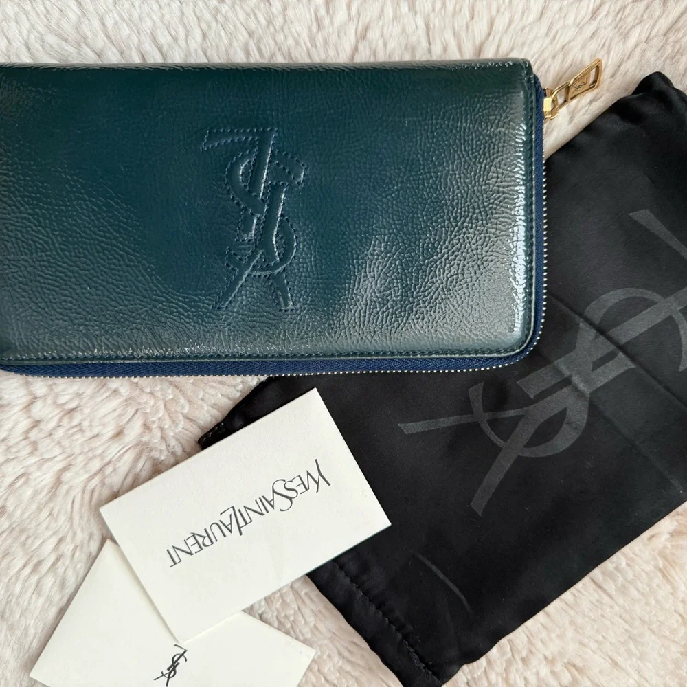 YSL EUC Vintage Teal Green Patent Leather Wallet with Dusty and Card - Picture 8 of 9